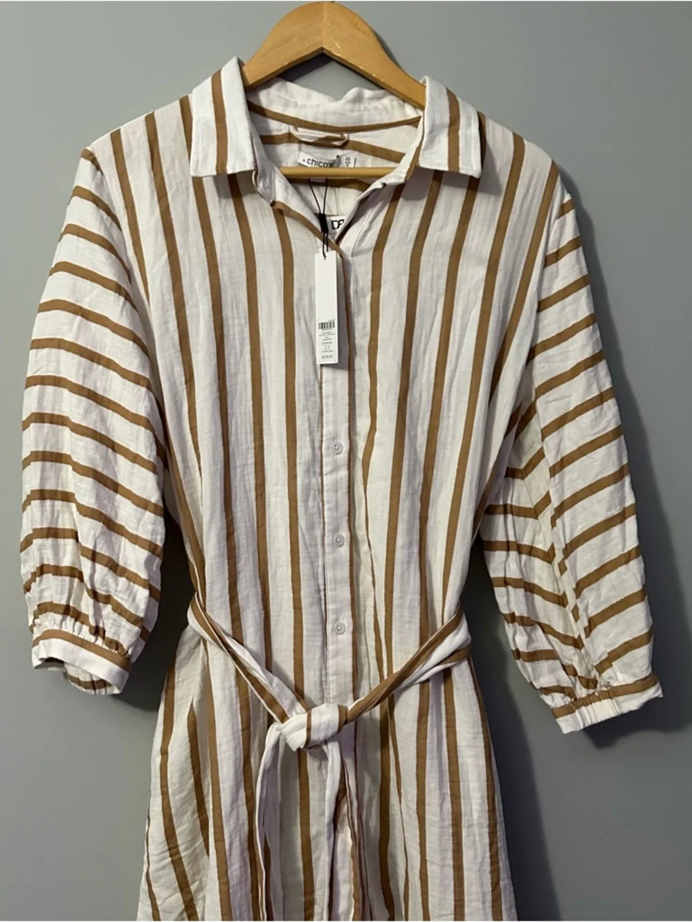 Chico's Striped Cotton-Gauze Shirtdress Size 14 NWT - Picture 4 of 12